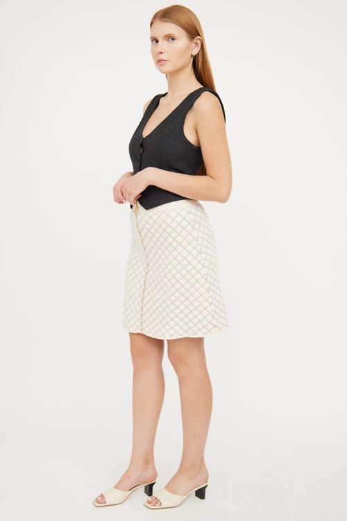  Cream & Metallic Grey Quilted Knit Skirt