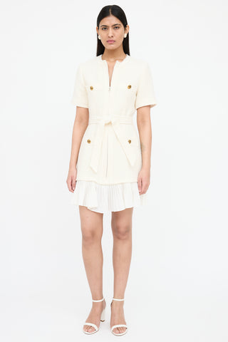 Sandro Tweed Belted Pleated Dress