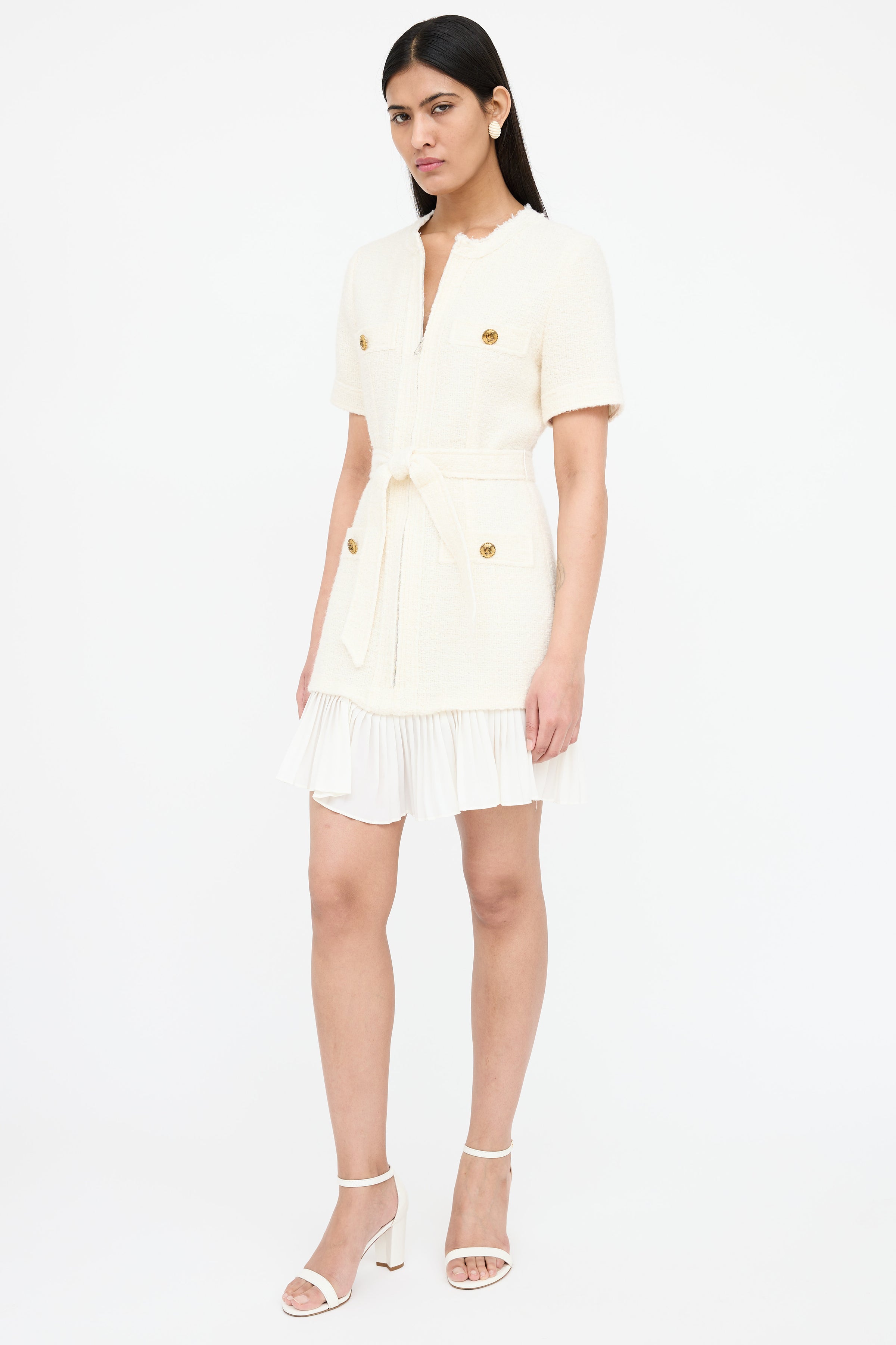 sandro white dress Sandro // Tweed Belted Dress – VSP Consignment