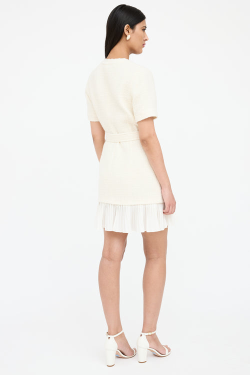 Sandro Tweed Belted Pleated Dress