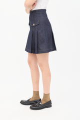 Sandro Dark Wash Denim Pleated Skirt