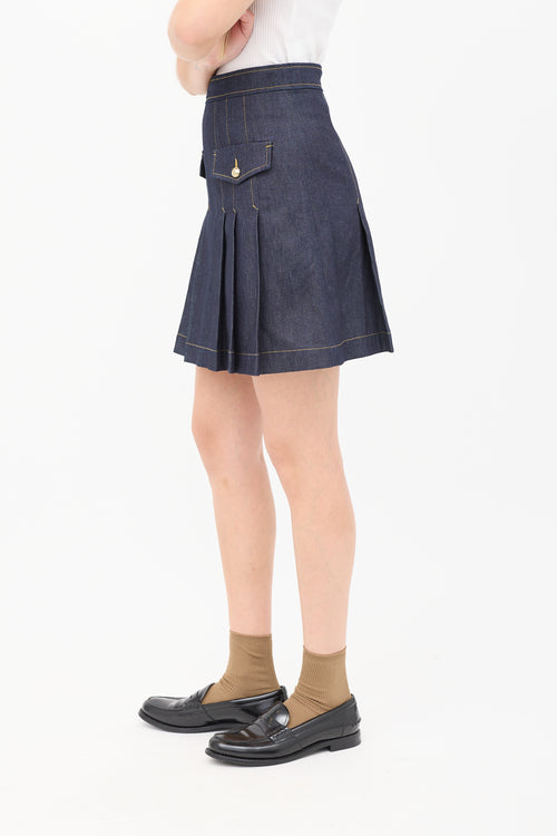 Sandro Dark Wash Denim Pleated Skirt