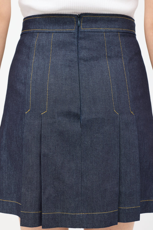 Sandro Dark Wash Denim Pleated Skirt