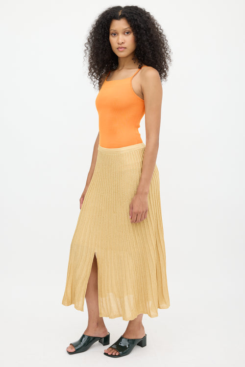 Sandro Gold Metallic Ribbed Knit Skirt