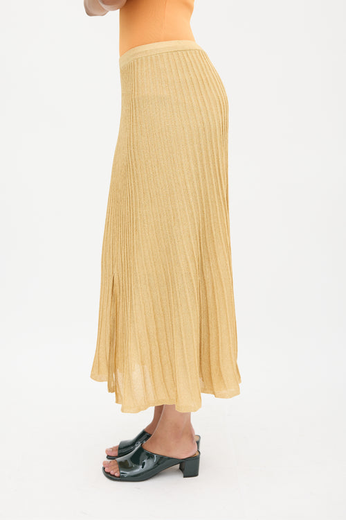 Sandro Gold Metallic Ribbed Knit Skirt