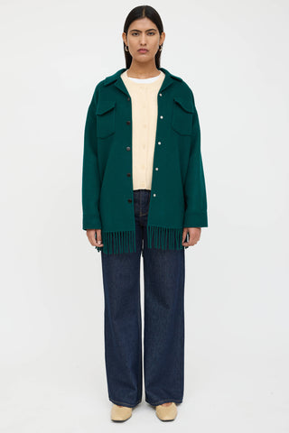 Sandro Wool Fringe Shirt Jacket