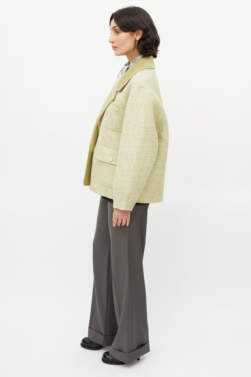 Sandro Green Tweed Wool Coat