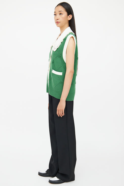 Sandro Green & White Knit Detachable Collar Vest