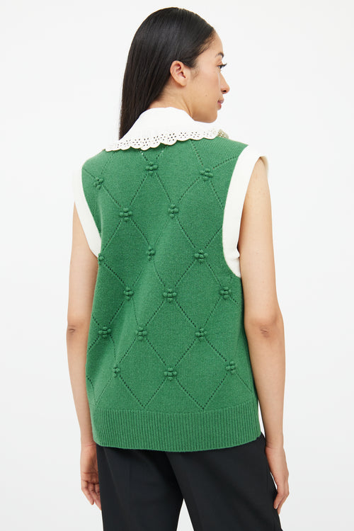 Sandro Green & White Knit Detachable Collar Vest