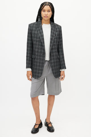 Sandro Grey & Black Plaid Knit Blazer