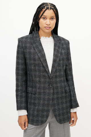 Sandro Grey & Black Plaid Knit Blazer