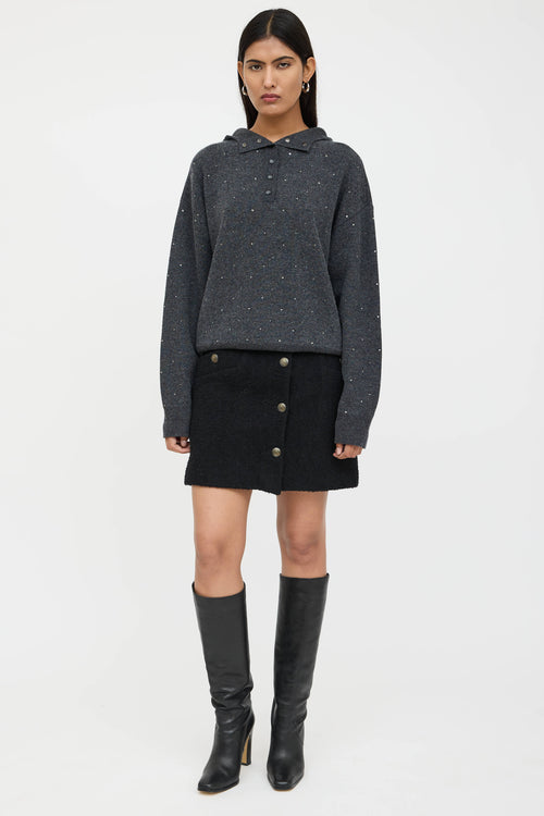 Sandro Knit Rhinestone Cropped Hoodie