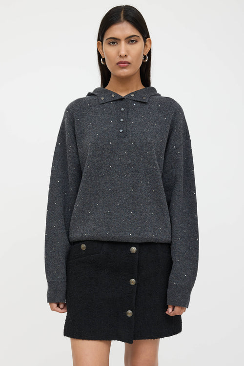 Sandro Knit Rhinestone Cropped Hoodie
