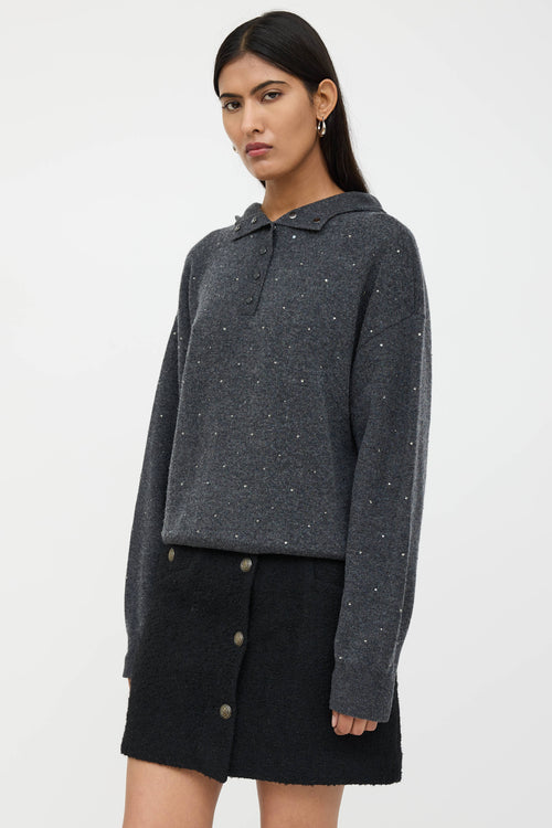 Sandro Knit Rhinestone Cropped Hoodie
