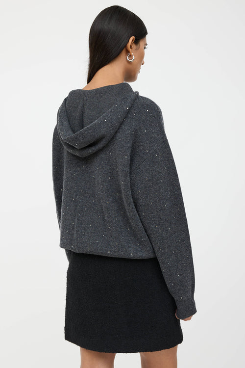Sandro Knit Rhinestone Cropped Hoodie