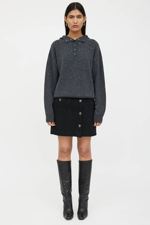 Sandro Knit Rhinestone Cropped Hoodie