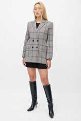 Sandro Grey & Multicolour Wool Plaid Blazer
