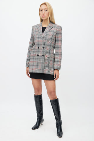 Sandro Grey & Multicolour Wool Plaid Blazer