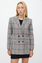Sandro Grey & Multicolour Wool Plaid Blazer