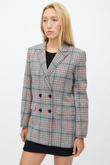 Sandro Grey & Multicolour Wool Plaid Blazer