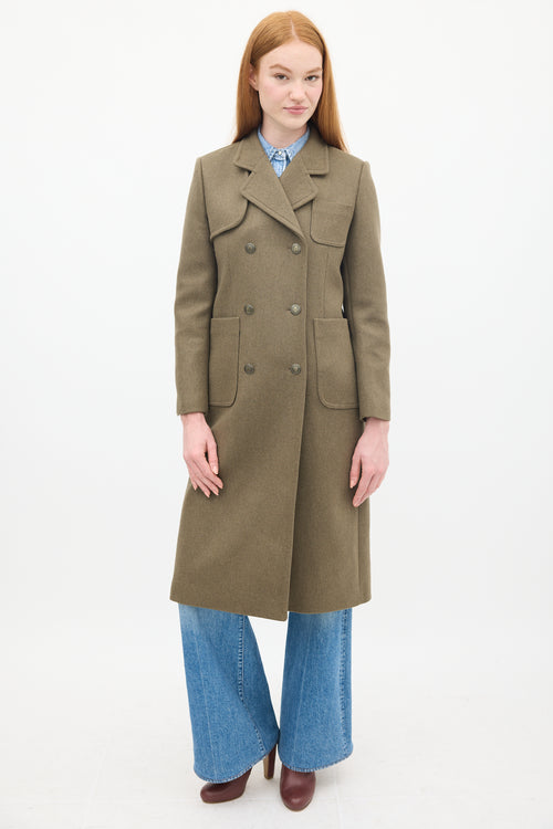 Sandro Khaki Green Wool Joshua Double Breasted Coat