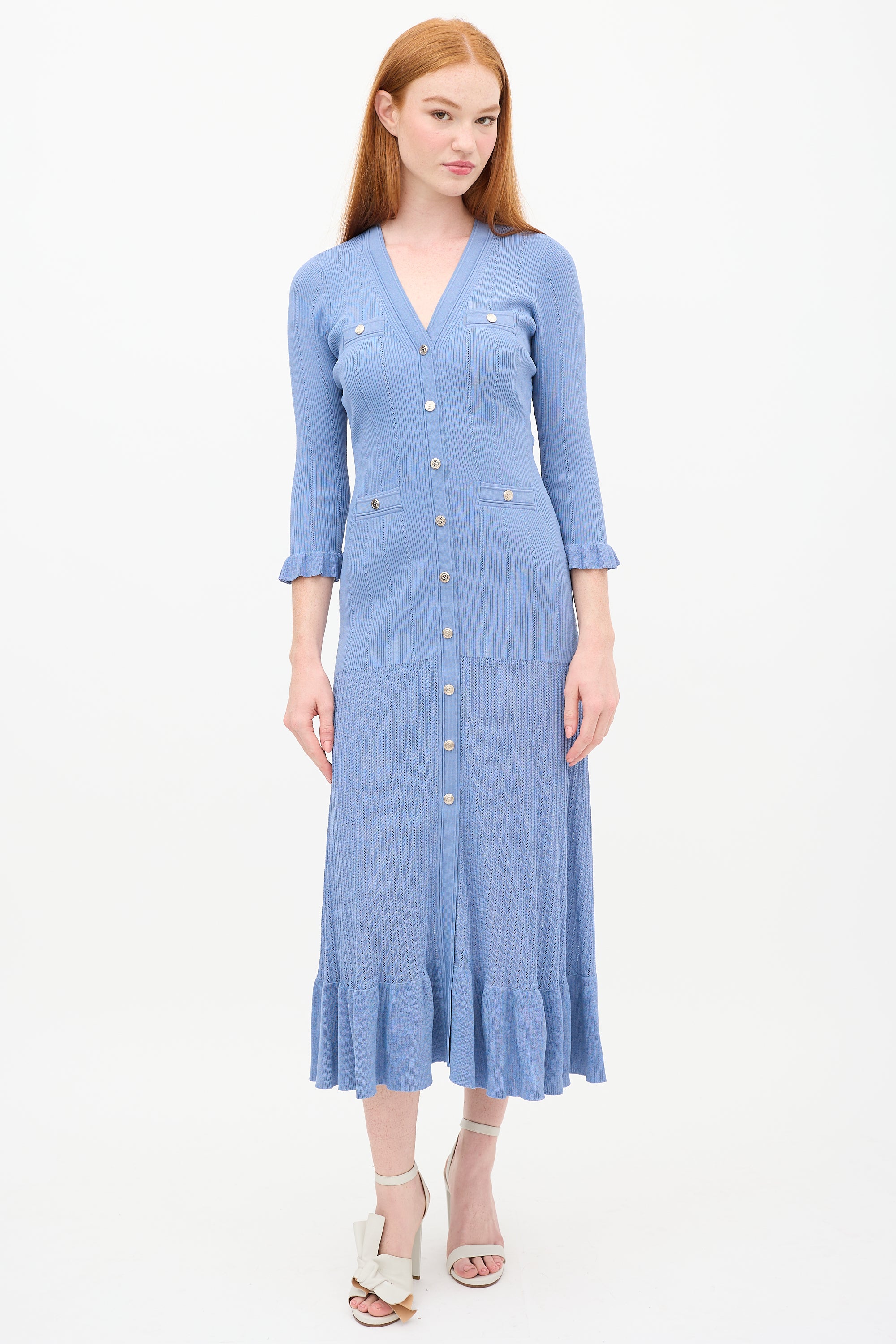 Sandro // Blue Knit Buttoned Dress VSP Consignment Sandro // Blue Knit Buttoned Dress VSP Consignment