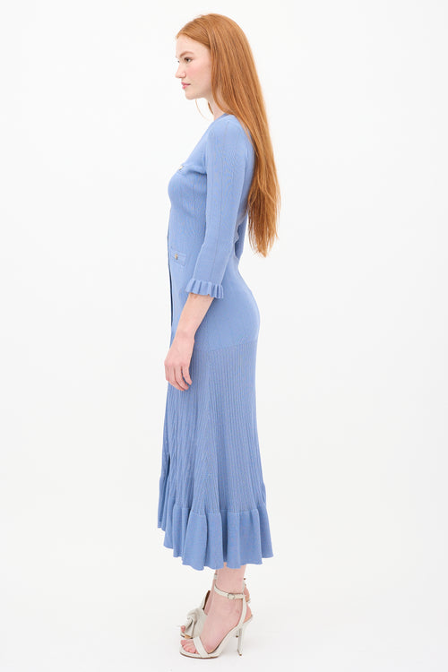 Sandro Blue Knit Buttoned Dress