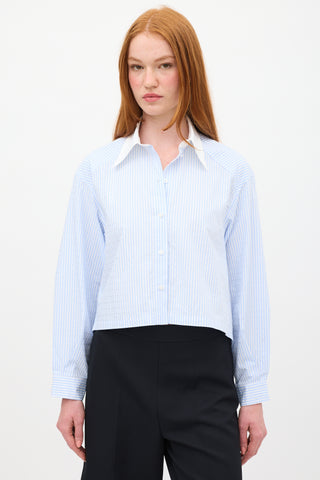 Sandro Light Blue & White Sylvann Embellished Striped Shirt