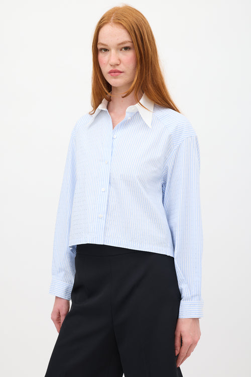 Sandro Light Blue & White Sylvann Embellished Striped Shirt