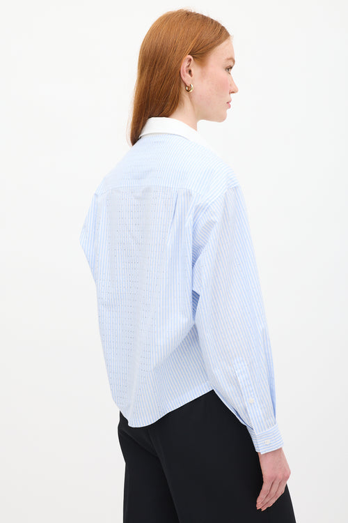 Sandro Light Blue & White Sylvann Embellished Striped Shirt