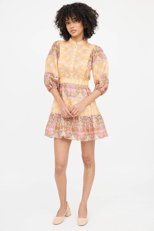 Sandro Linen Floral Ruffled Dress