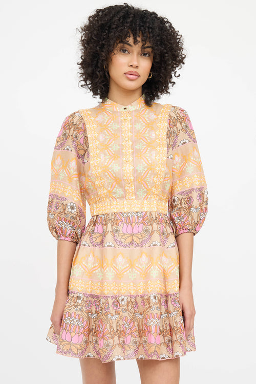 Sandro Linen Floral Ruffled Dress