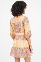 Sandro Linen Floral Ruffled Dress