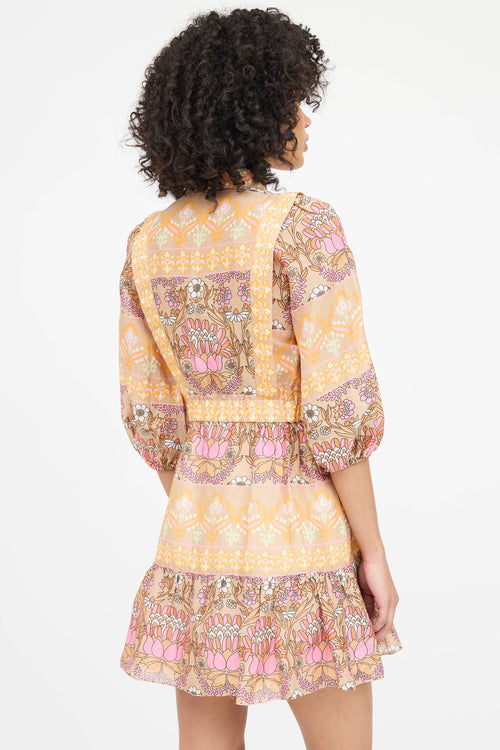 Sandro Linen Floral Ruffled Dress