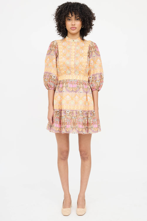Sandro Linen Floral Ruffled Dress