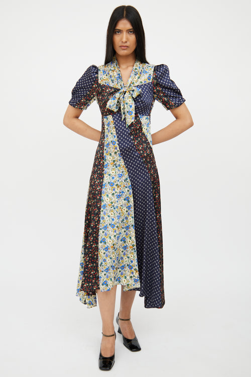 Sandro Navy, Cream & Multi Floral Paneled Dress