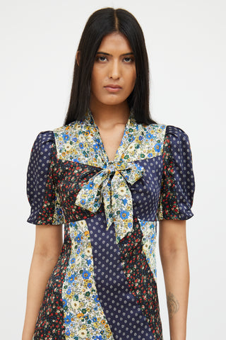 Sandro Navy, Cream & Multi Floral Paneled Dress