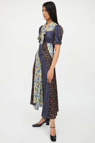 Sandro Navy, Cream & Multi Floral Paneled Dress