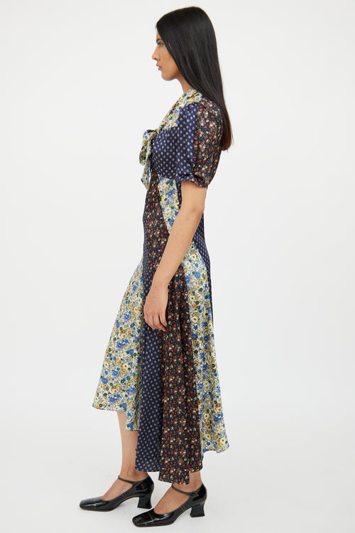 Sandro Navy, Cream & Multi Floral Paneled Dress