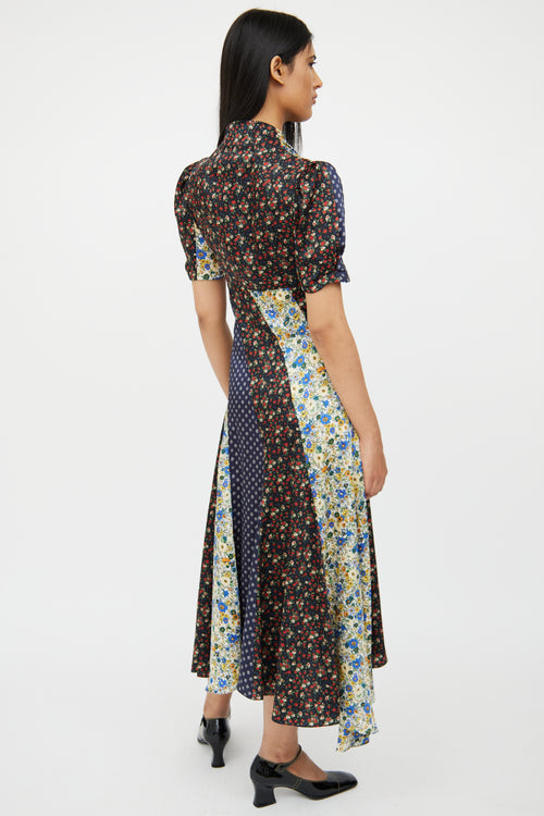 Sandro Navy, Cream & Multi Floral Paneled Dress