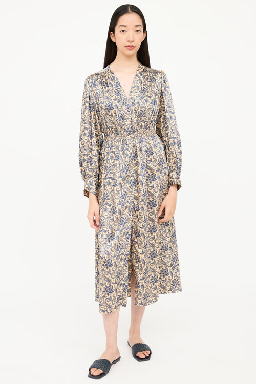 Sandro Satin Floral Gathered Dress