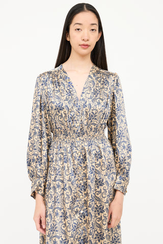 Sandro Satin Floral Gathered Dress