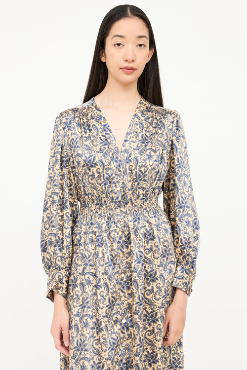 Sandro Satin Floral Gathered Dress