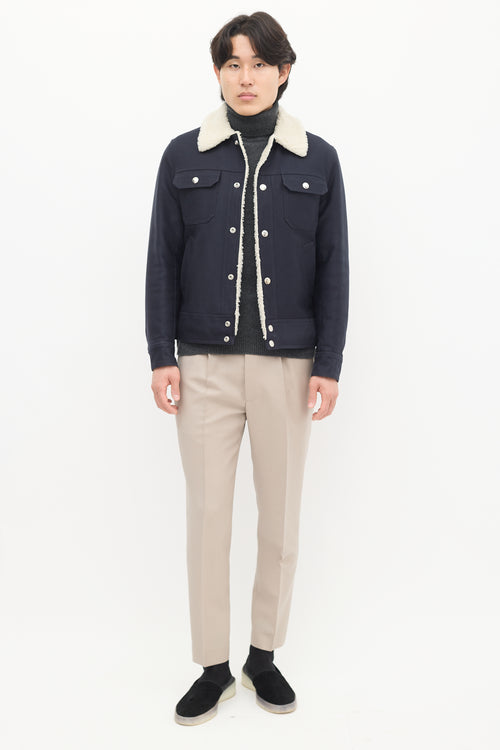 Sandro Navy & Cream Sherpa Lined Jacket