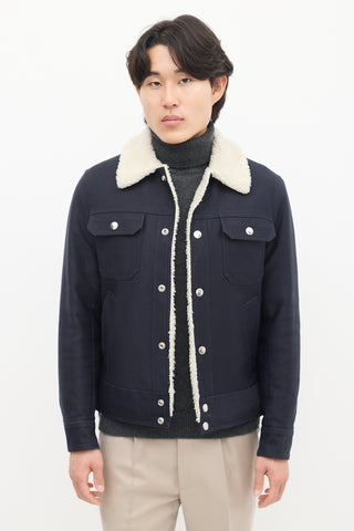 Sandro Navy & Cream Sherpa Lined Jacket