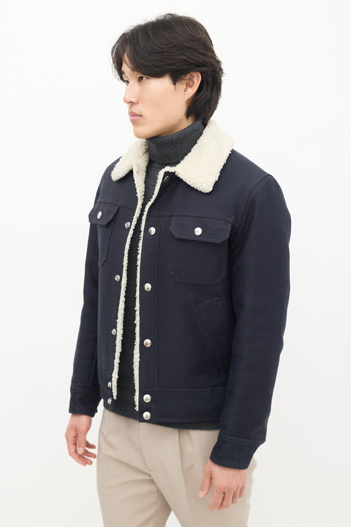 Sandro Navy & Cream Sherpa Lined Jacket