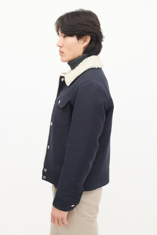 Sandro Navy & Cream Sherpa Lined Jacket