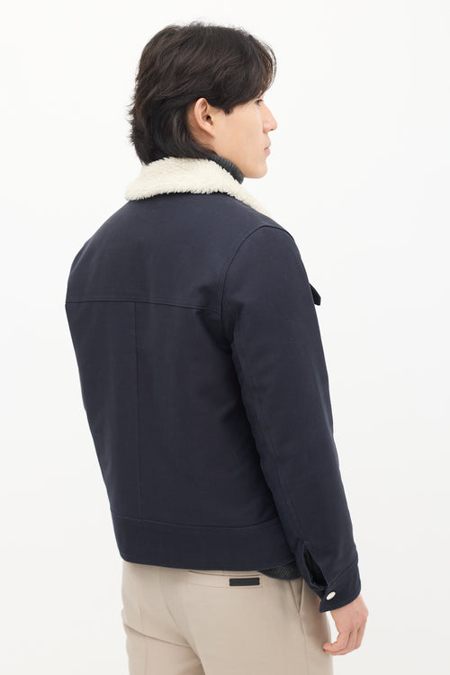 Sandro Navy & Cream Sherpa Lined Jacket