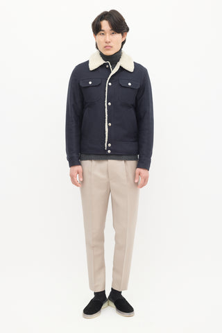 Sandro Navy & Cream Sherpa Lined Jacket