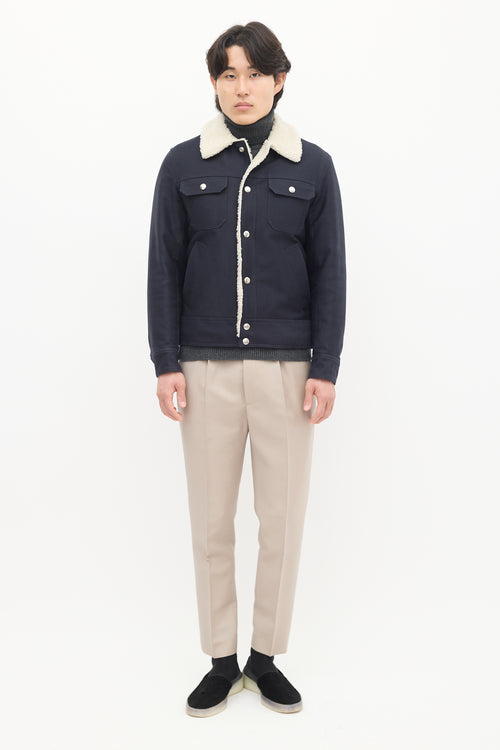 Sandro Navy & Cream Sherpa Lined Jacket